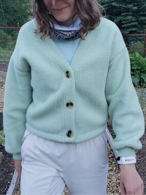 Madewell Sunfaded Mint (re)sourced Fleece Crop Cardigan